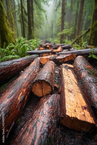 Wallpaper Mural Dark, damp forest path strewn with logs. Torontodigital.ca