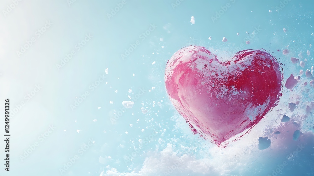 Obraz premium Heart floating in sky, abstract, digital art, valentine's day, background