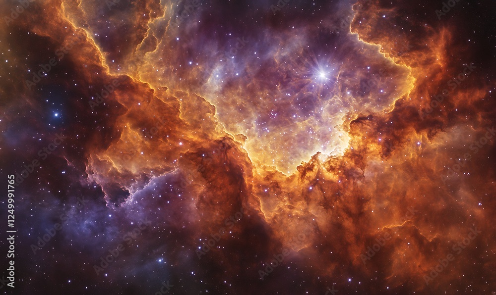 Naklejka premium Celestial Tapestry, A Deep Space Nebula Unveiling Cosmic Firework Display