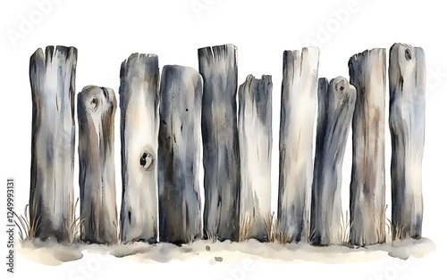 Wallpaper Mural Watercolor illustration of weathered wooden fence Torontodigital.ca