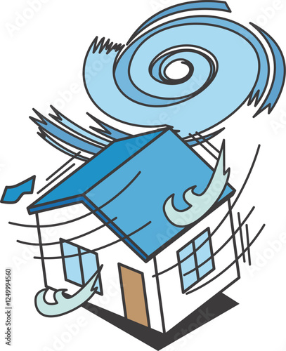 台風の被害にある住宅のイラスト