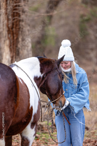 Woman with paint horse portrait photo