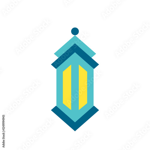 Elegant flat illustration of a festive Ramadhan lantern with bright colors, symbolizing Islamic celebrations and spirituality.