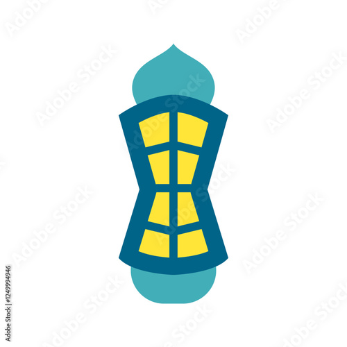 Flat design illustration of an Arabic hanging lantern in bright colors, symbolizing Ramadhan, Islam, and Eid Fitri.