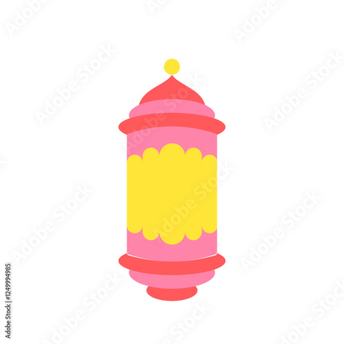 Minimalist flat illustration of an Islamic hanging lantern in bright colors, symbolizing Ramadhan and spiritual celebrations.