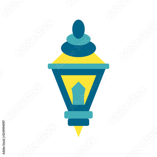 Simple flat illustration of a minimalist Islamic lantern with vibrant colors, ideal for Ramadhan and festive designs.