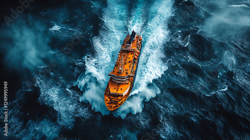 Aerial View of Ship on Ocean Waves During Stormy Weather