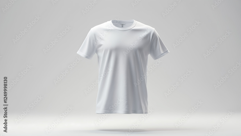 Plain White T-shirt Floating on White Background Mockup for Apparel Plain White T-shirt Floating on White Background Mockup for Apparel