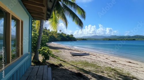 Idyllic Tropical Beachfront Retreat: Serene Seaside Escape Under Palm Trees