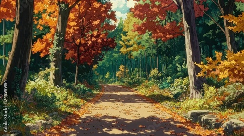 Wallpaper Mural Autumnal forest path, leaves scattered. Perfect for autumnal themes, travel, and nature projects. Torontodigital.ca