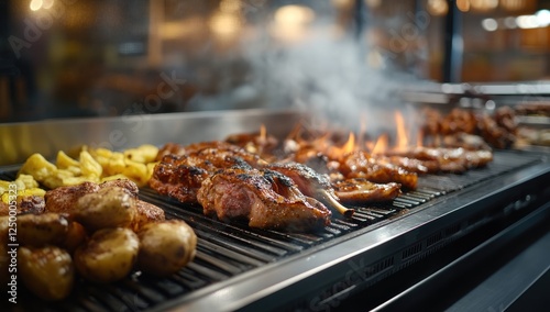 Wallpaper Mural Delicious Grilled Meat and Potatoes on a Barbecue Torontodigital.ca