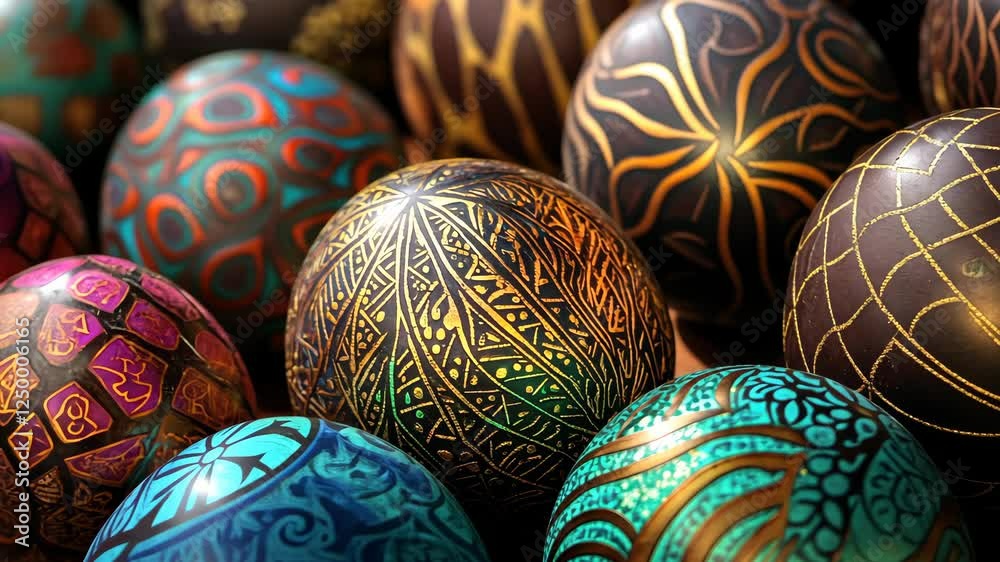Close-up of luxurious handmade chocolate truffles, vibrant colors and delicate patterns, appetizing presentation in artisan chocolatier's shop Close-up of luxurious handmade chocolate truffles, vibrant colors and delicate patterns, appetizing presentation in artisan chocolatier's shop