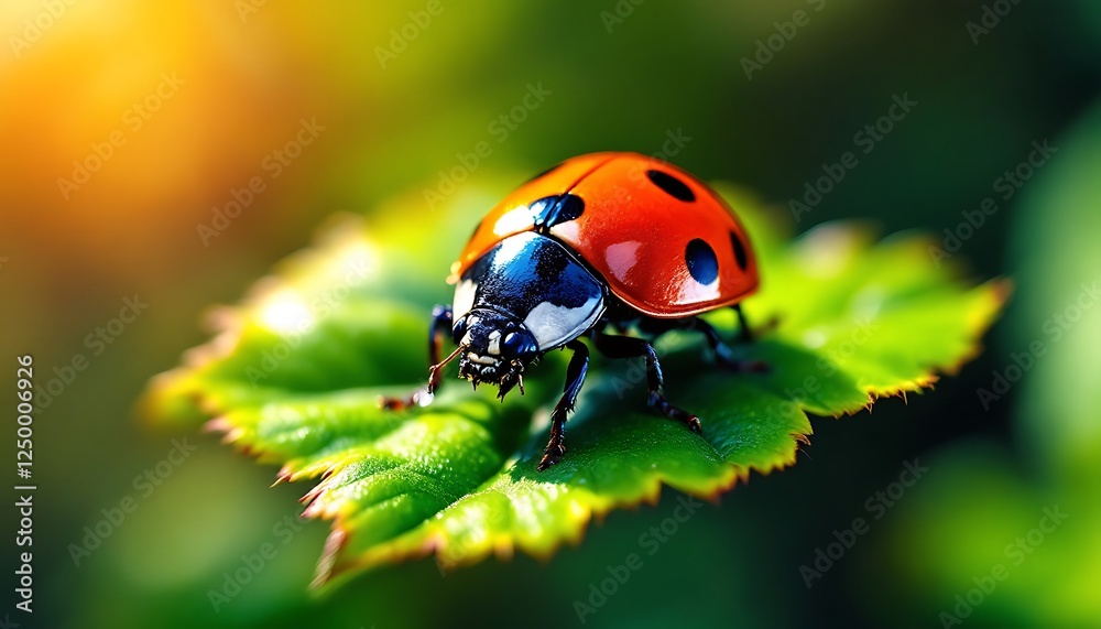 Ladybug Close-up on Green Leaf in Natural Garden Setting Ladybug Close-up on Green Leaf in Natural Garden Setting