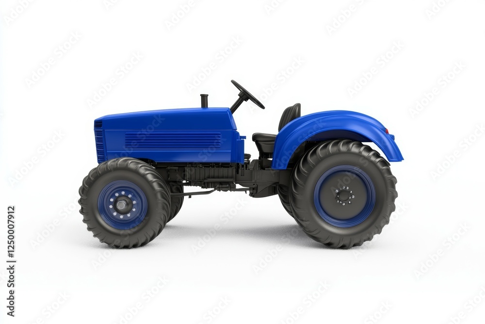 Blue tractor with a large wheel on the front