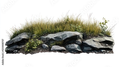 Rocks and grass isolated on white background.