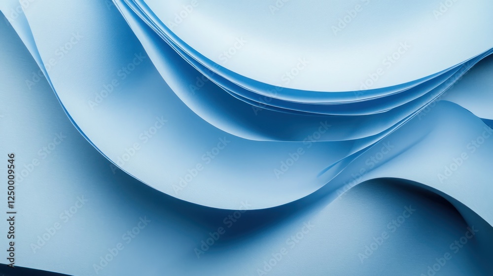 Fototapeta premium Abstract blue paper waves, flowing curves, elegant design.