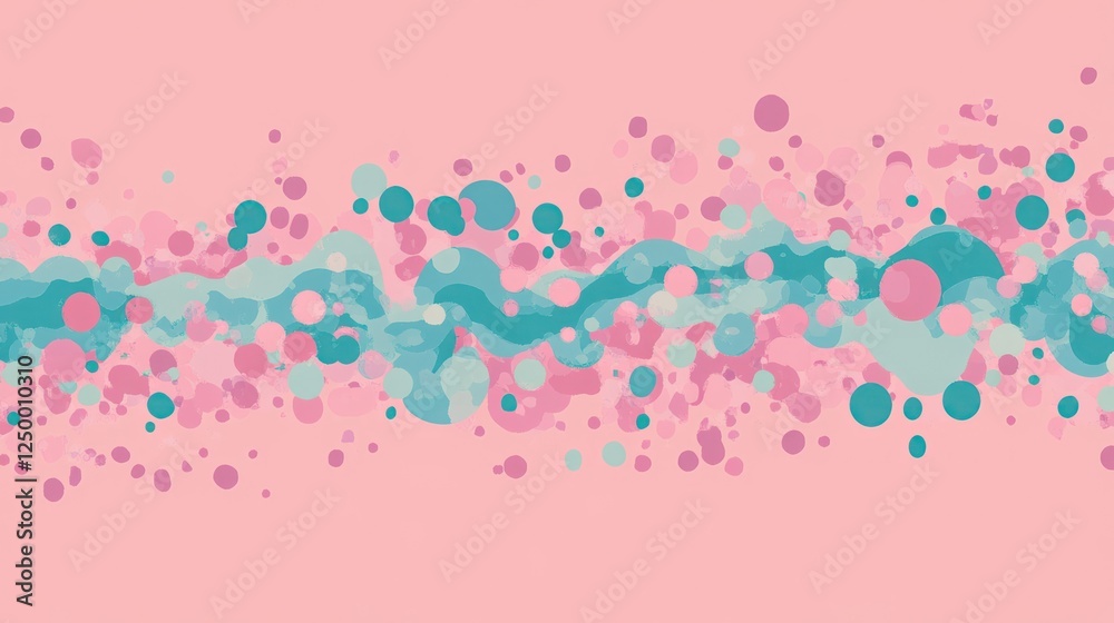 Abstract pastel pink, teal, and rose colored dots and wavy lines background. Abstract pastel pink, teal, and rose colored dots and wavy lines background.