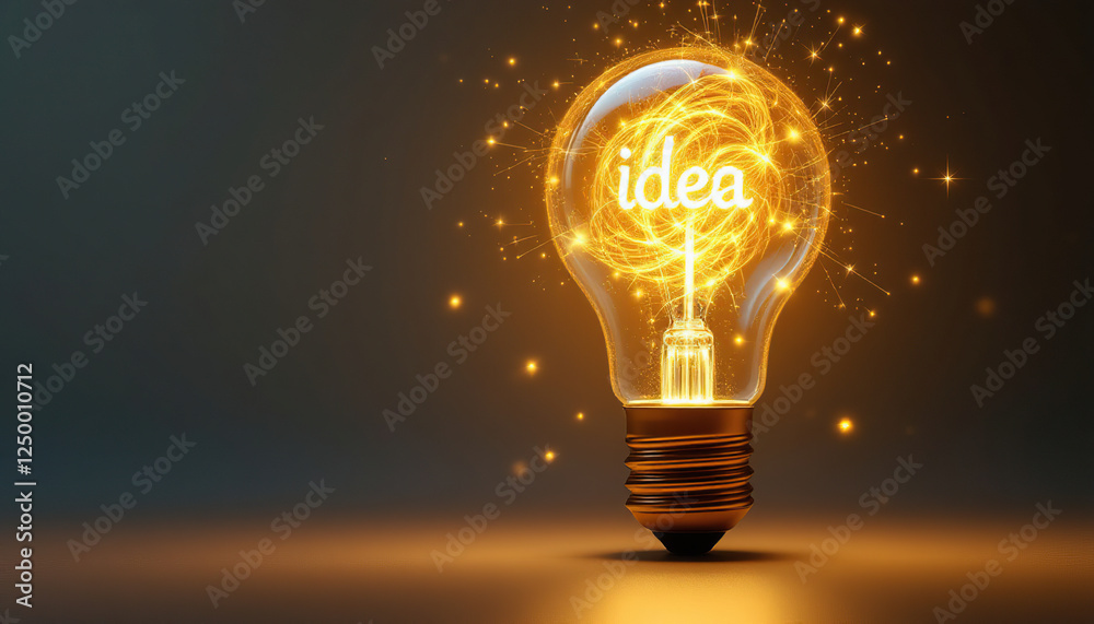 Glowing Lightbulb Idea Concept with Sparkles Glowing Lightbulb Idea Concept with Sparkles