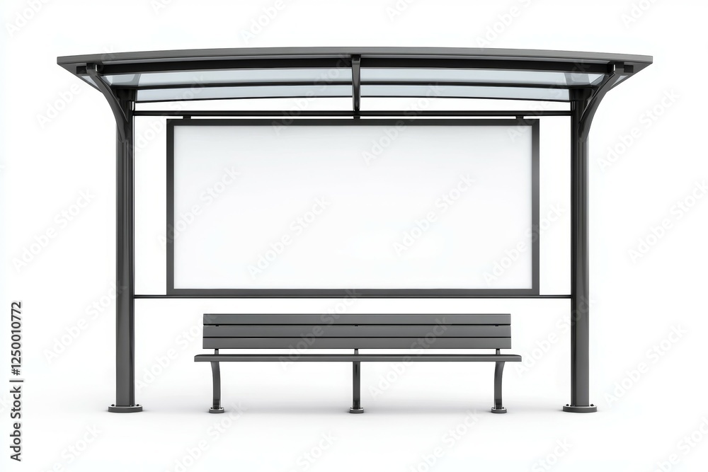 Large white billboard sits in front of a bench Large white billboard sits in front of a bench