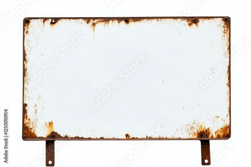 Rusted metal sign with a white background