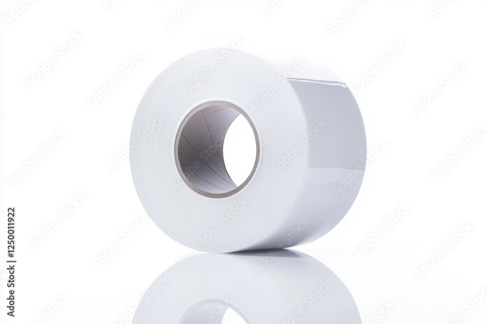 Roll of white tape is sitting on a white surface Roll of white tape is sitting on a white surface