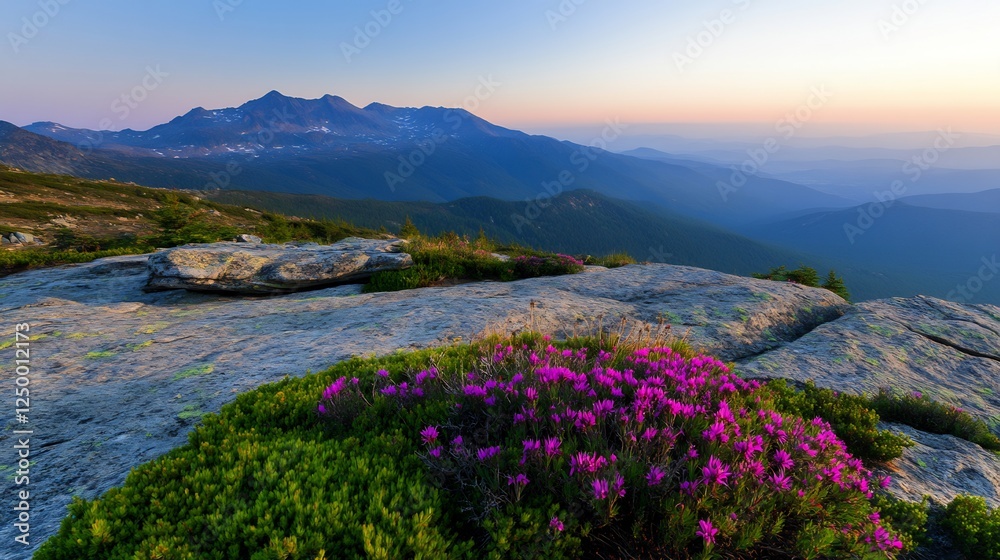Majestic Mountain Sunrise: A Breathtaking View of Alpine Blooms Majestic Mountain Sunrise: A Breathtaking View of Alpine Blooms