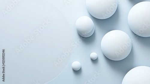 Abstract spheres, light blue background, copy space
