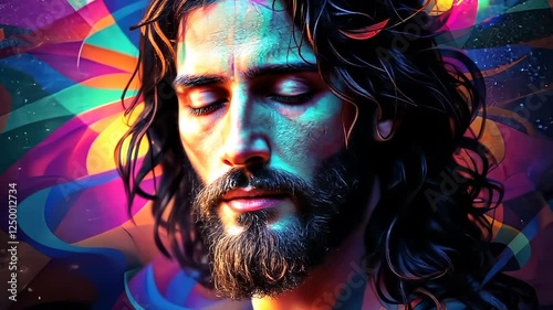 Surreal Portrait, Divine Figure Immersed in Colorful Abstract Light