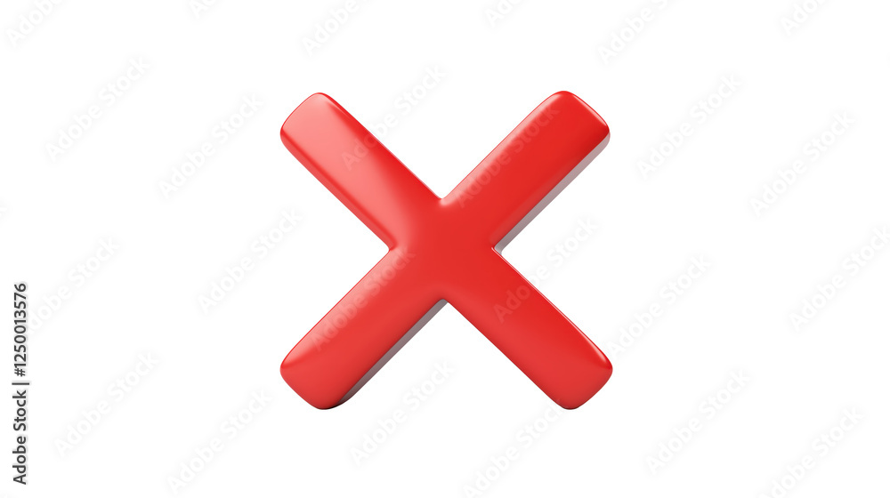 Obraz premium Red Glossy X Mark Graphic Interface Element on transparent background