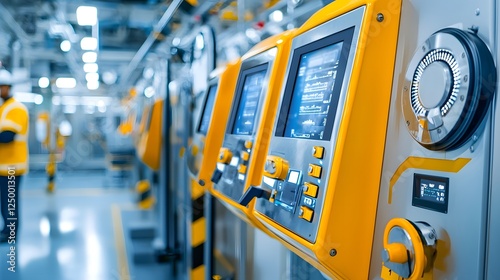 Security checkpoint with biometric scanners and guards at the entrance of a nuclear power plant facility monitoring and controlling access to the restricted area