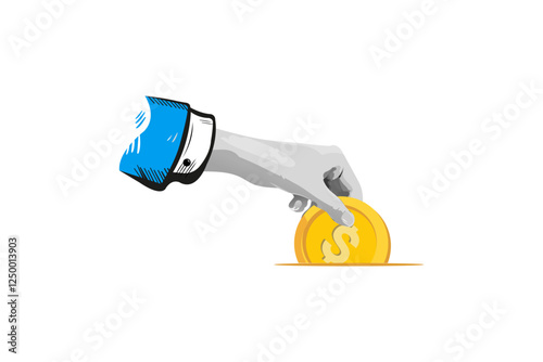 Hand Placing Dollar Coin Donation Charity Giving Support Help