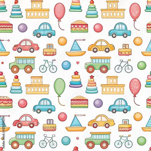 Colorful children's toys seamless pattern background. Possible use Illustration for children's books or merchandise