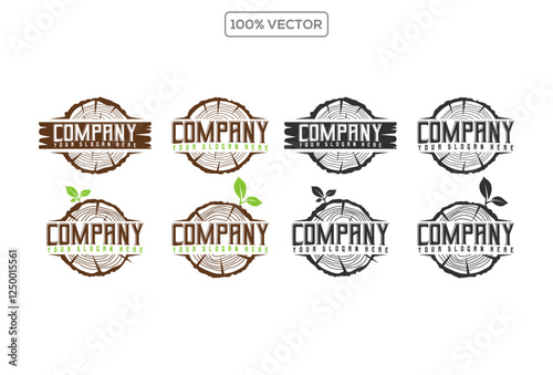 Set a cross section of the trunk with tree rings. Vector illustration. Logo. Tree growth rings. logo template