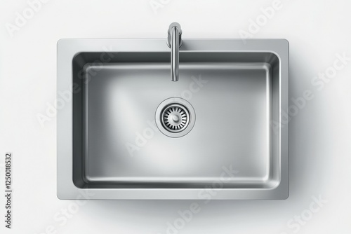 Stainless steel sink with a silver faucet