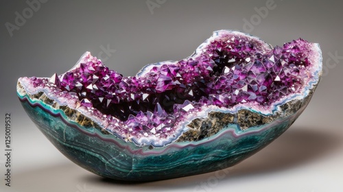 Enchanting Geode with Radiant Purple Lepidolite Crystals Sparkling in Natural Light, Gemstone Beauty for Crystal Lovers and Collectors