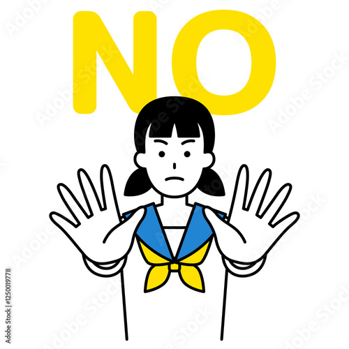 両手を前に出してNOと言う女子学生