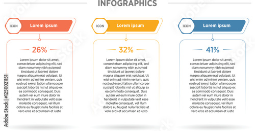Three presentation rectangular elements placed in horizontal row. Concept of 3 steps of business development process. Simple infographic design template. Modern linear vector illustration for report.