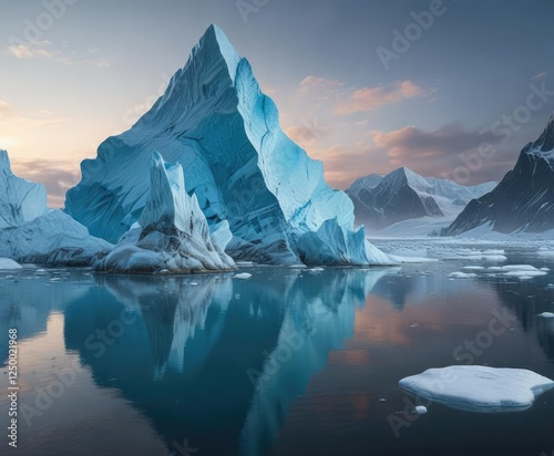 Frosty blue iceberg with cracks spreading across its surface, creating a sense of fragility and impermanence, frosty, icy, cracks