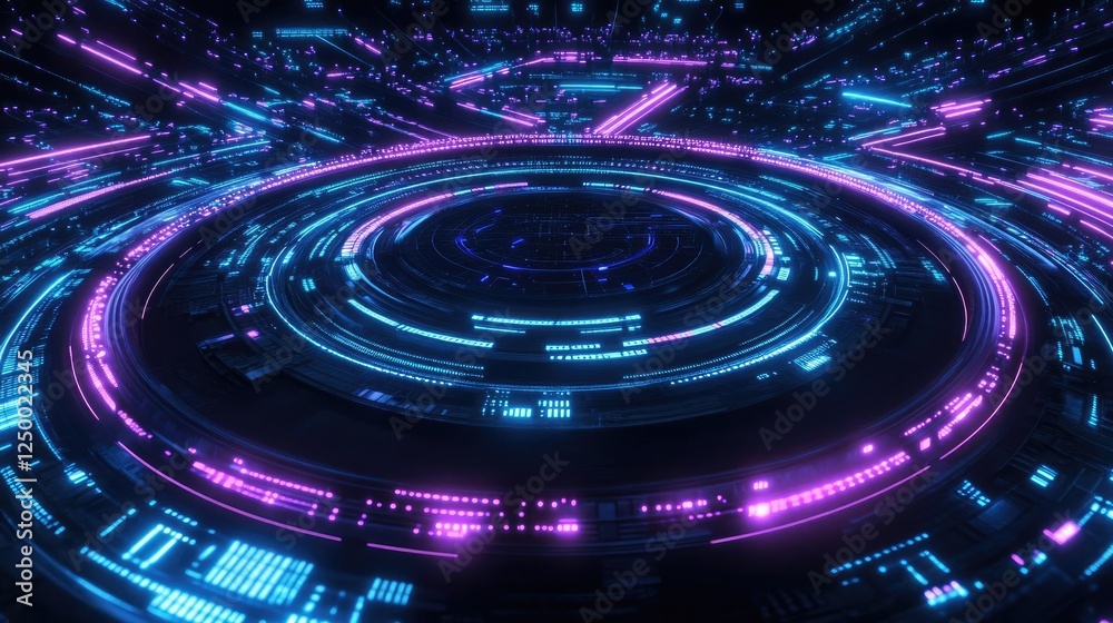 Obraz premium Data Network Connections in Dark Digital Space, Abstract 3D Visualization for Tech Campaigns