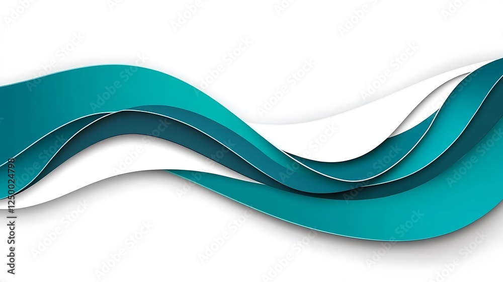 Obraz premium Abstract teal waves, white background, design element