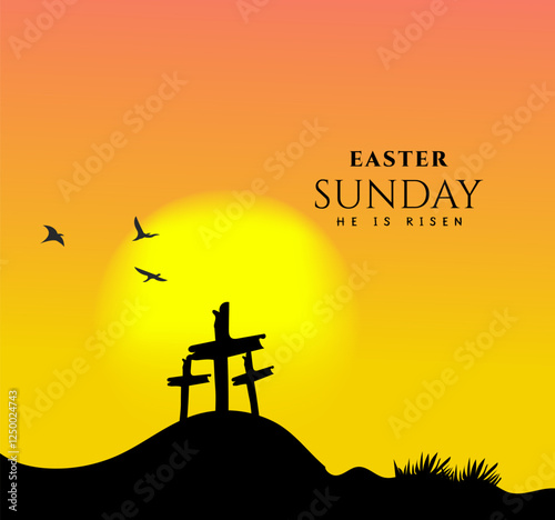 Easter Sunday Sunrise He Is Risen, Crosses, Birds, Sunset