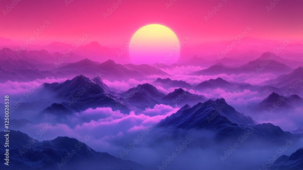 Vibrant sunset over misty mountain range. Vibrant sunset over misty mountain range.