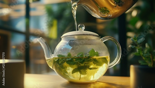 Refreshing Herbal Tea Brewing: A Moment of Tranquility
