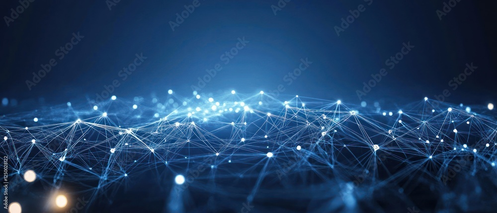 Obraz premium Digital landscape with glowing nodes and connections in dark space