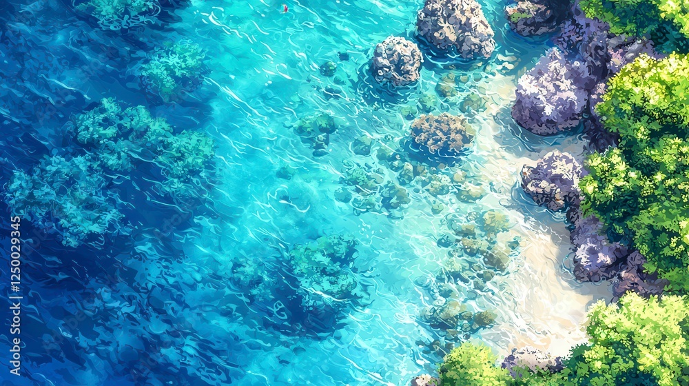 Obraz premium Tranquil Turquoise Ocean Cove Aerial View