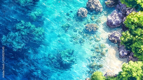 Tranquil Turquoise Ocean Cove Aerial View