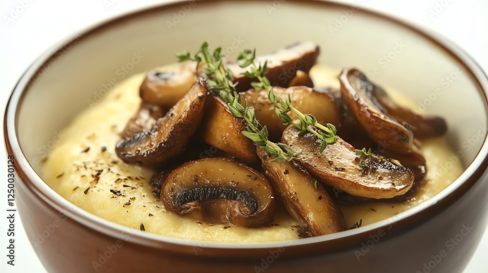 Creamy Polenta Topped With Sautéed Mushrooms and Fresh Herbs for a Comforting Meal Creamy Polenta Topped With Sautéed Mushrooms and Fresh Herbs for a Comforting Meal