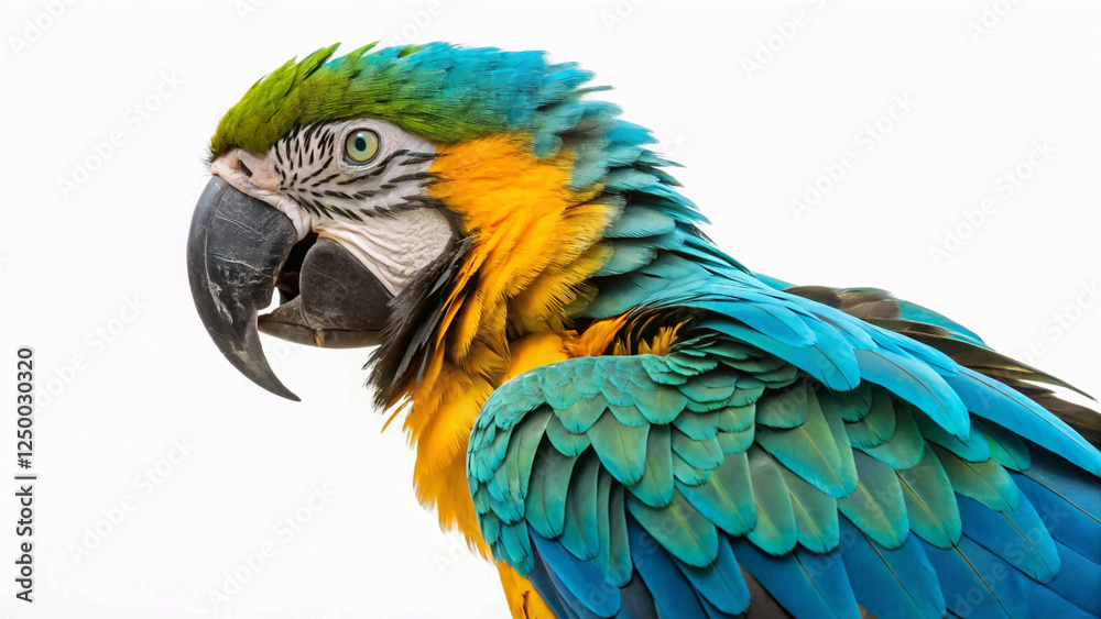 Fototapeta premium A stunning close-up of a blue-and-yellow macaw, showcasing its vibrant feathers and striking beak