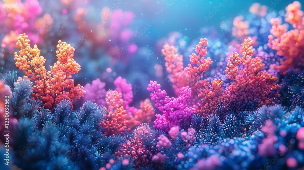 Fototapeta premium Vibrant Abstract Coral Reef Digital Art Pink, Orange, and Blue Hues