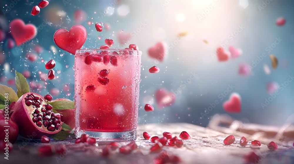 Refreshing pomegranate mocktail or cocktail served in an elegant crystal glass garnished with fresh pomegranate fruit and bubbles Vibrant red color sweet and tart flavors and a festive Refreshing pomegranate mocktail or cocktail served in an elegant crystal glass garnished with fresh pomegranate fruit and bubbles Vibrant red color sweet and tart flavors and a festive